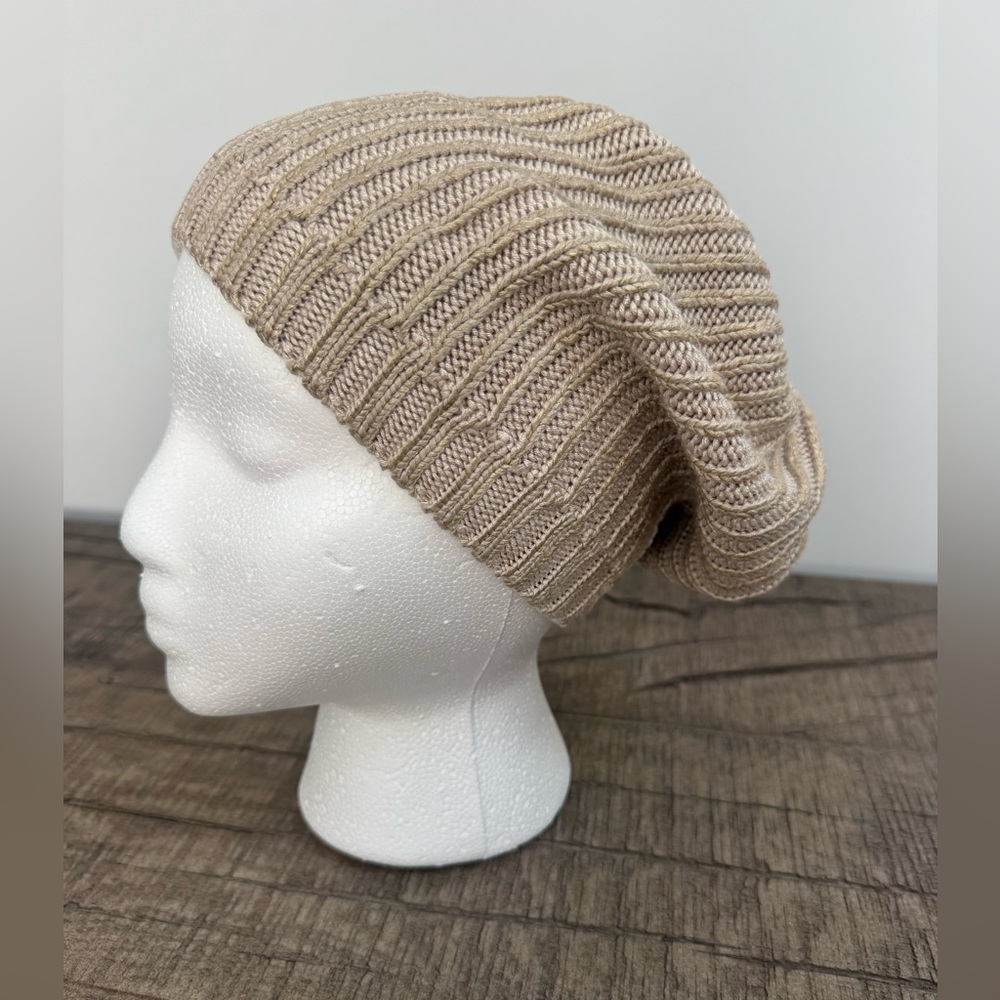 Zara Beige/Gold  Knit Slouchy Beanie Hat Girls